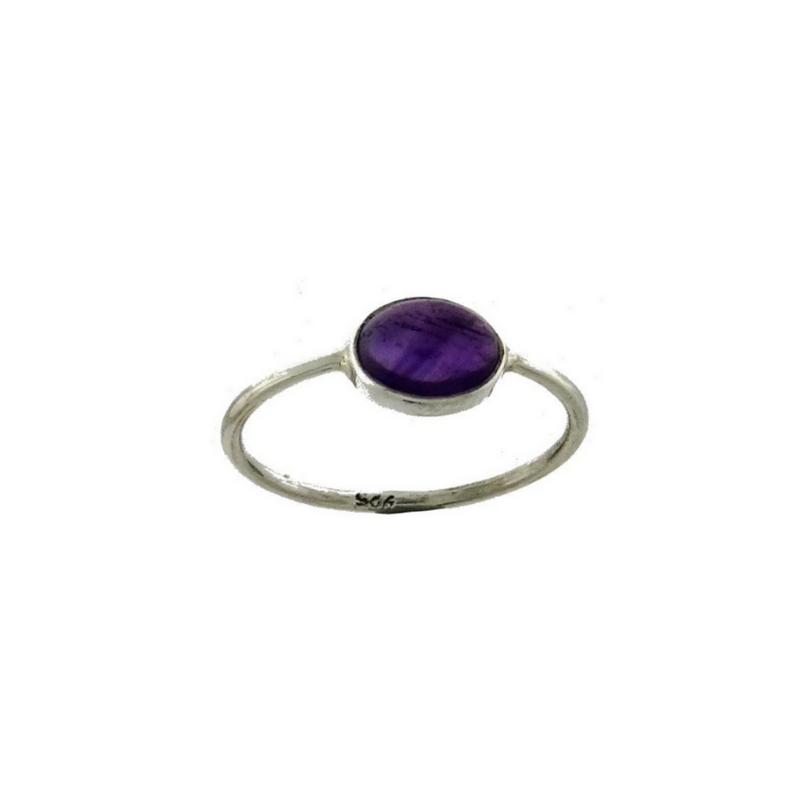 Amethyst Ring  Oval Cabochon Sterling Silver