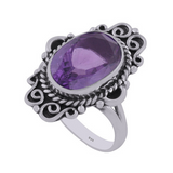 Amethyst Ring  25x17mm Oval Facet Set in Sterling Silver