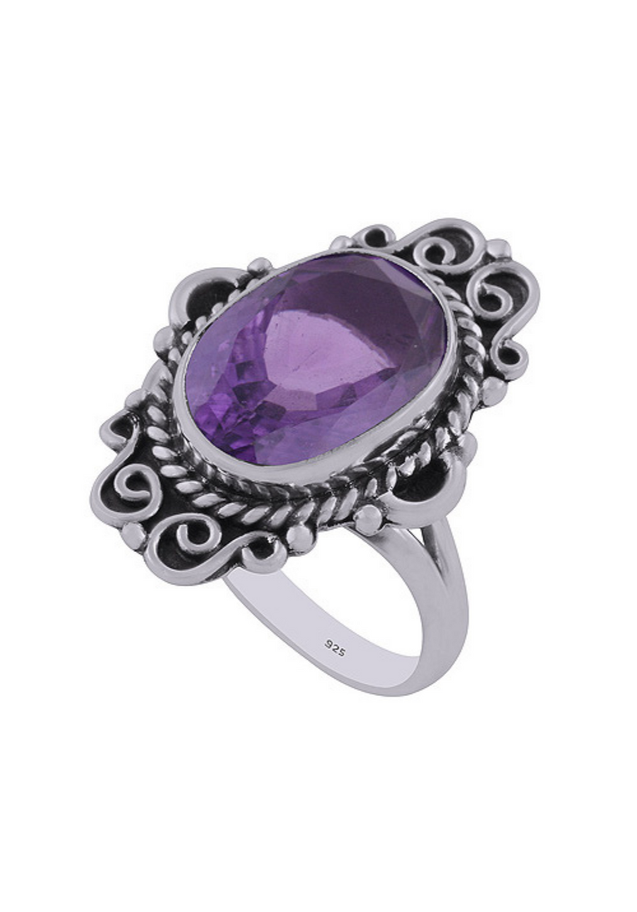 Amethyst Ring  25x17mm Oval Facet Set in Sterling Silver