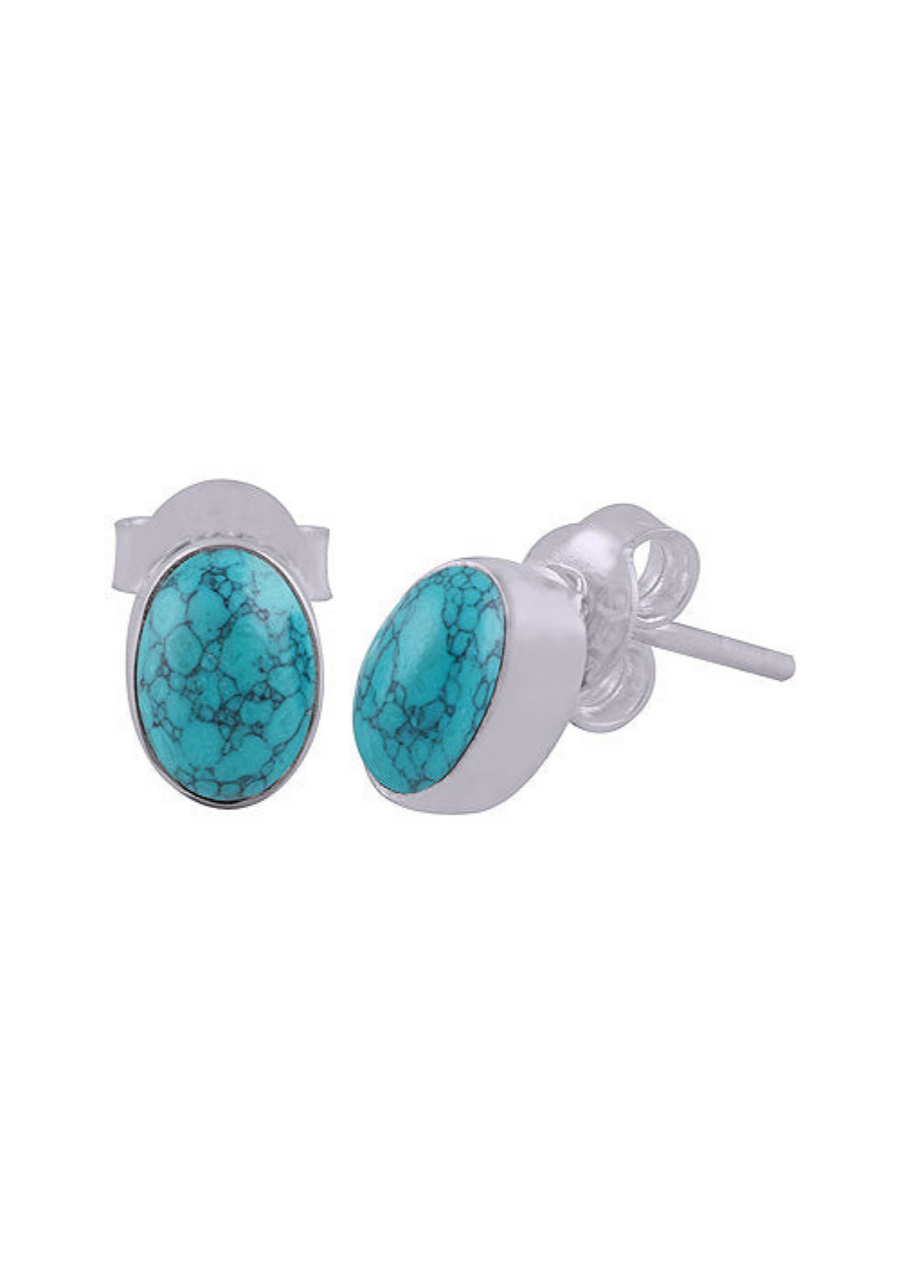 Oval Turquoise Stud set in Sterling Silver