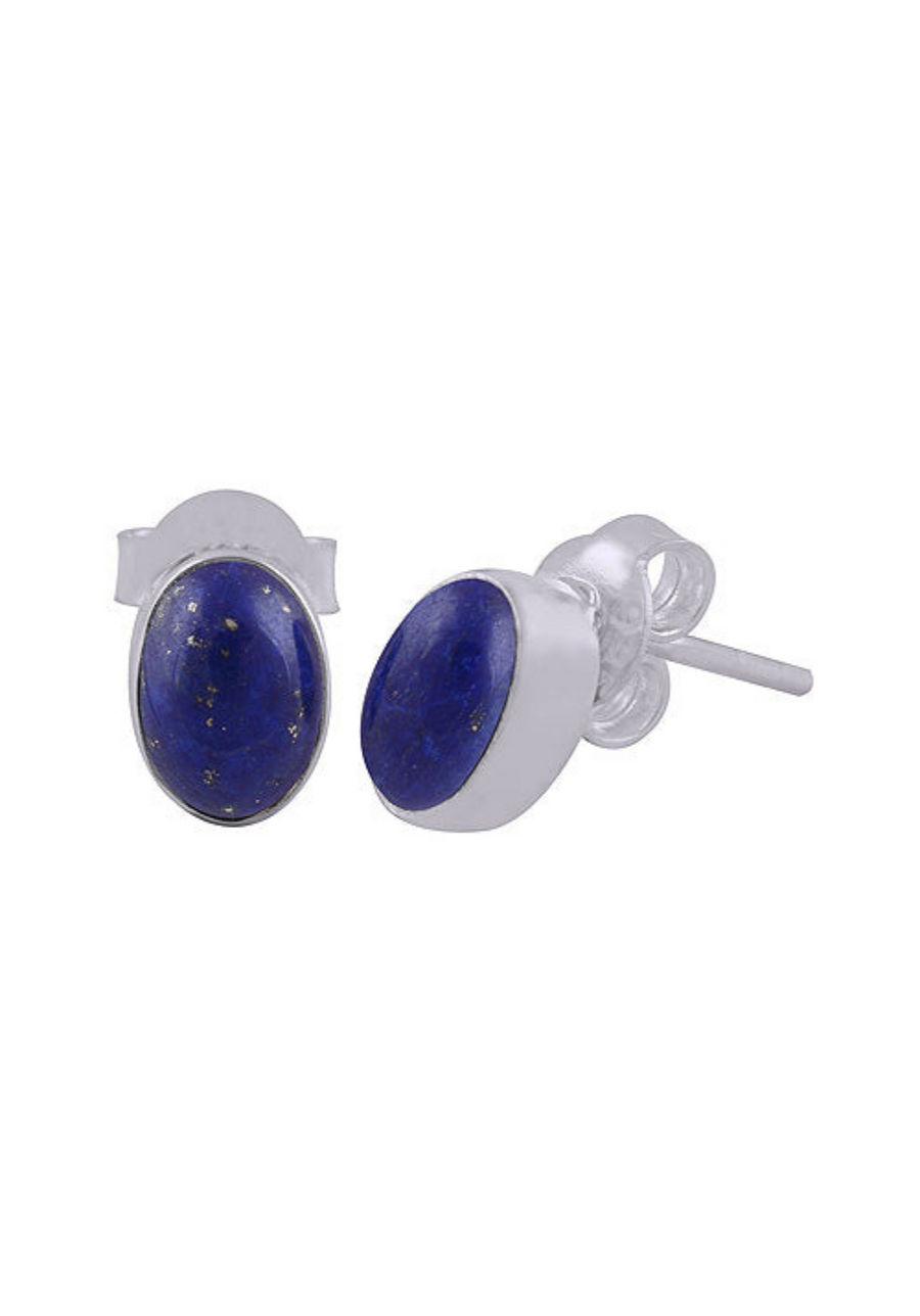 Oval Lapis Stud set in Sterling Silver