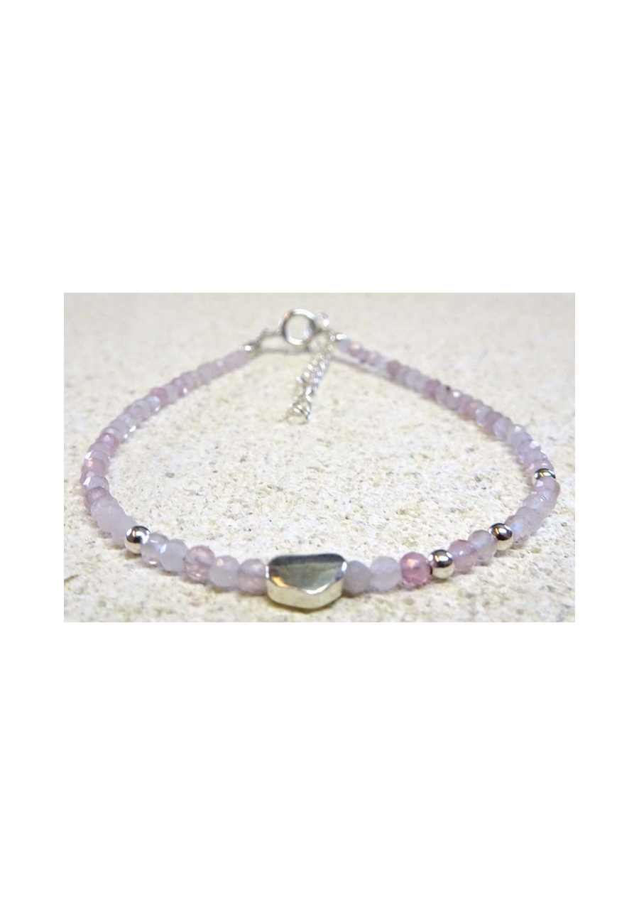 Rose Quartz and Silver Heart Natural Stone Bracelet