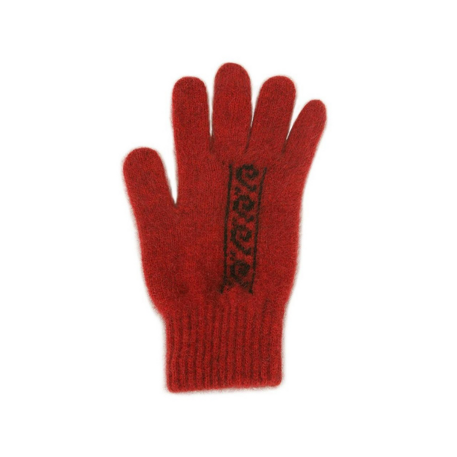 Possum Merino Koru Glove - Red / Black