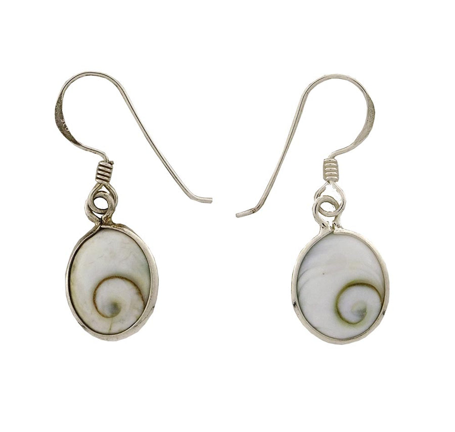 Cats Eye Shell Sterling Silver Drop Earrings Oval