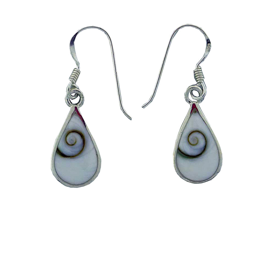 Cats Eye Shell Sterling Silver Drop Earrings Teardrop