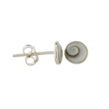 Cats Eye Shell Sterling Silver Stud Earrings Round