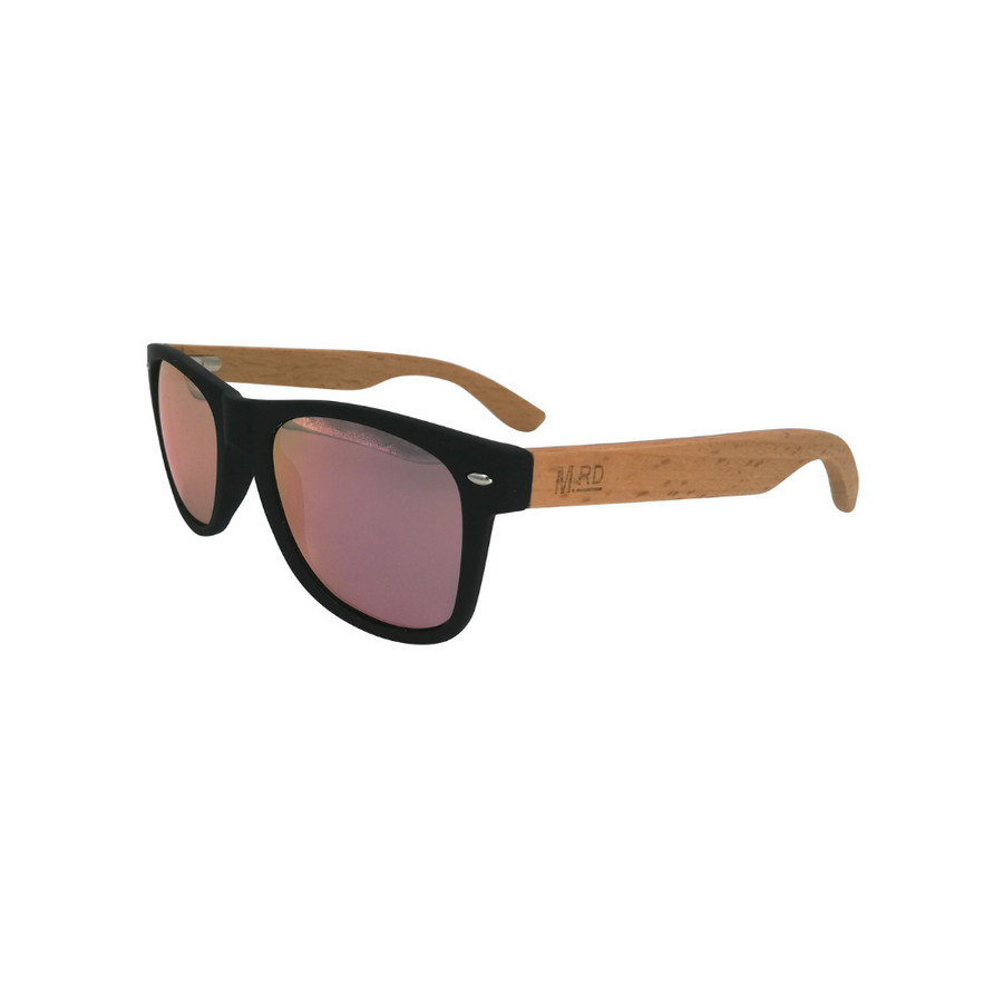 Sunglasses Wooden Arms 50/50 Black Frame and Pink Lens